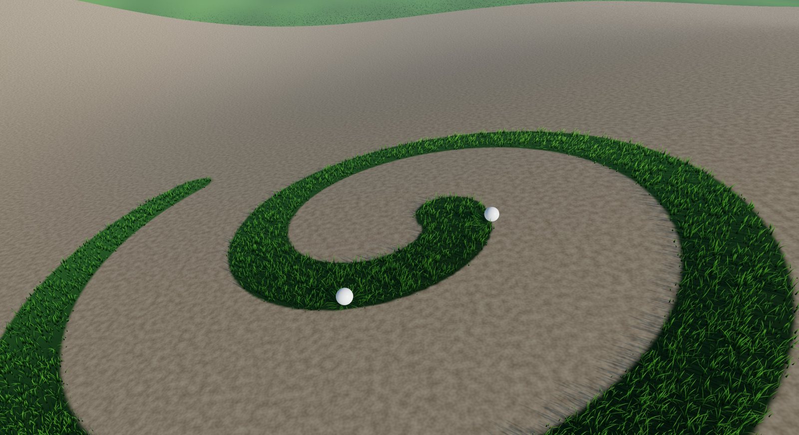 A spiral of grass painted onto bare terrain
