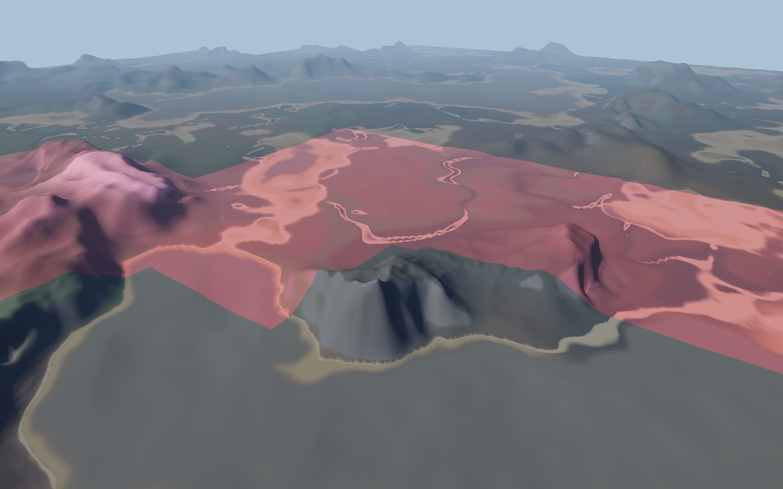 Terrain chunks tinted by level of detail