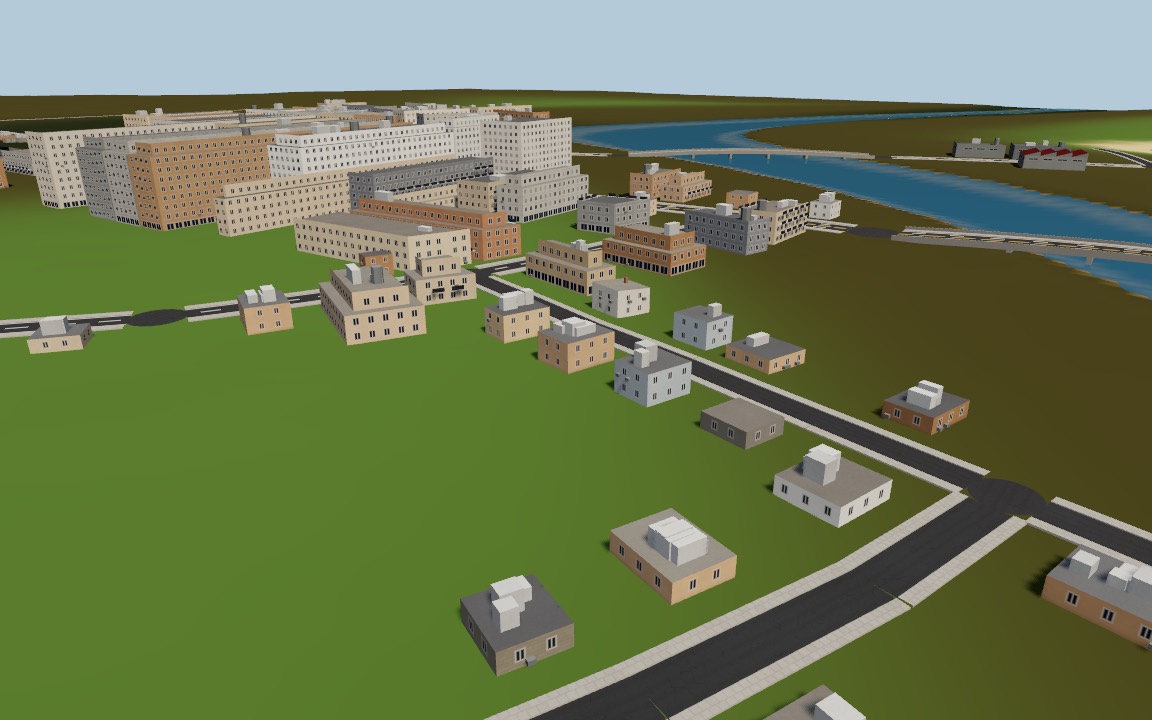 A town with the arid architecture: flat roofs and rooftop tanks
