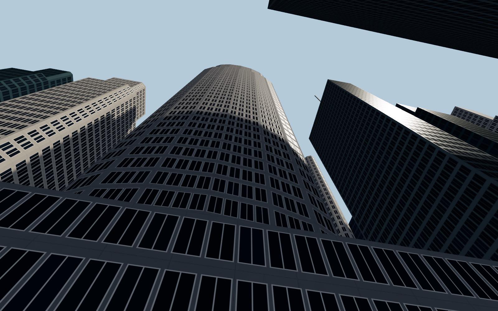 Looking up at downtown towers: window grids, frames and glass from the facade shader