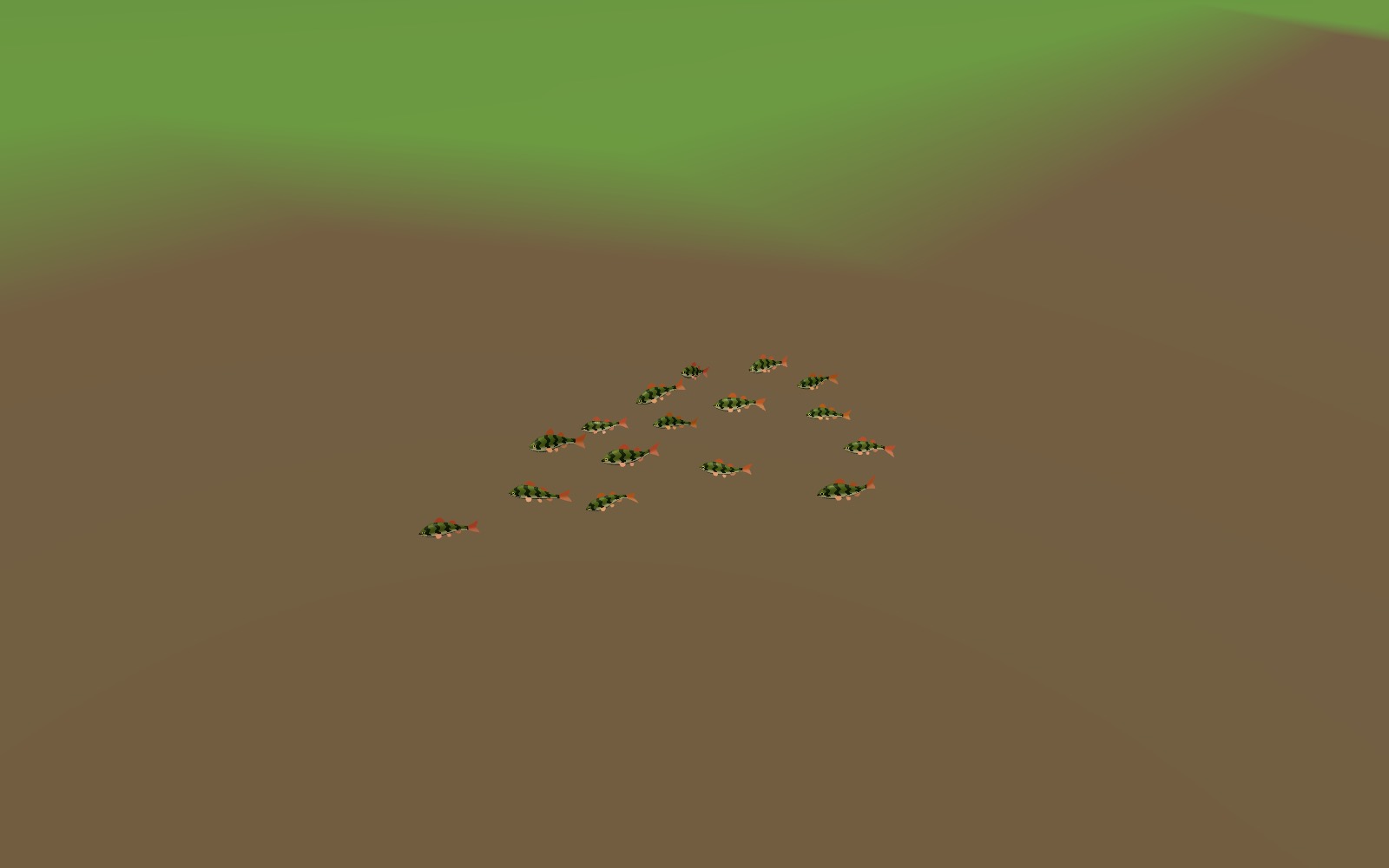 A school of perch swimming over a riverbed