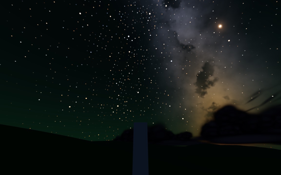 The Milky Way with dark dust lanes and coloured stars over dark hills on a moonless night