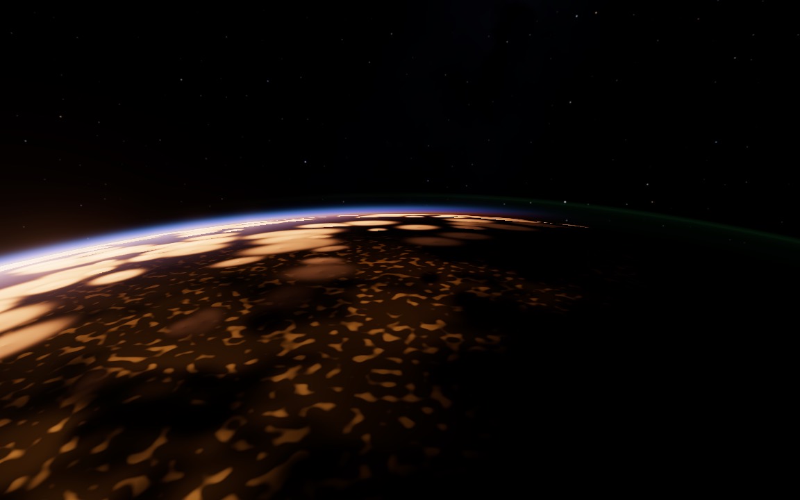 The planet from 400 km up, its limb glowing blue on the day side